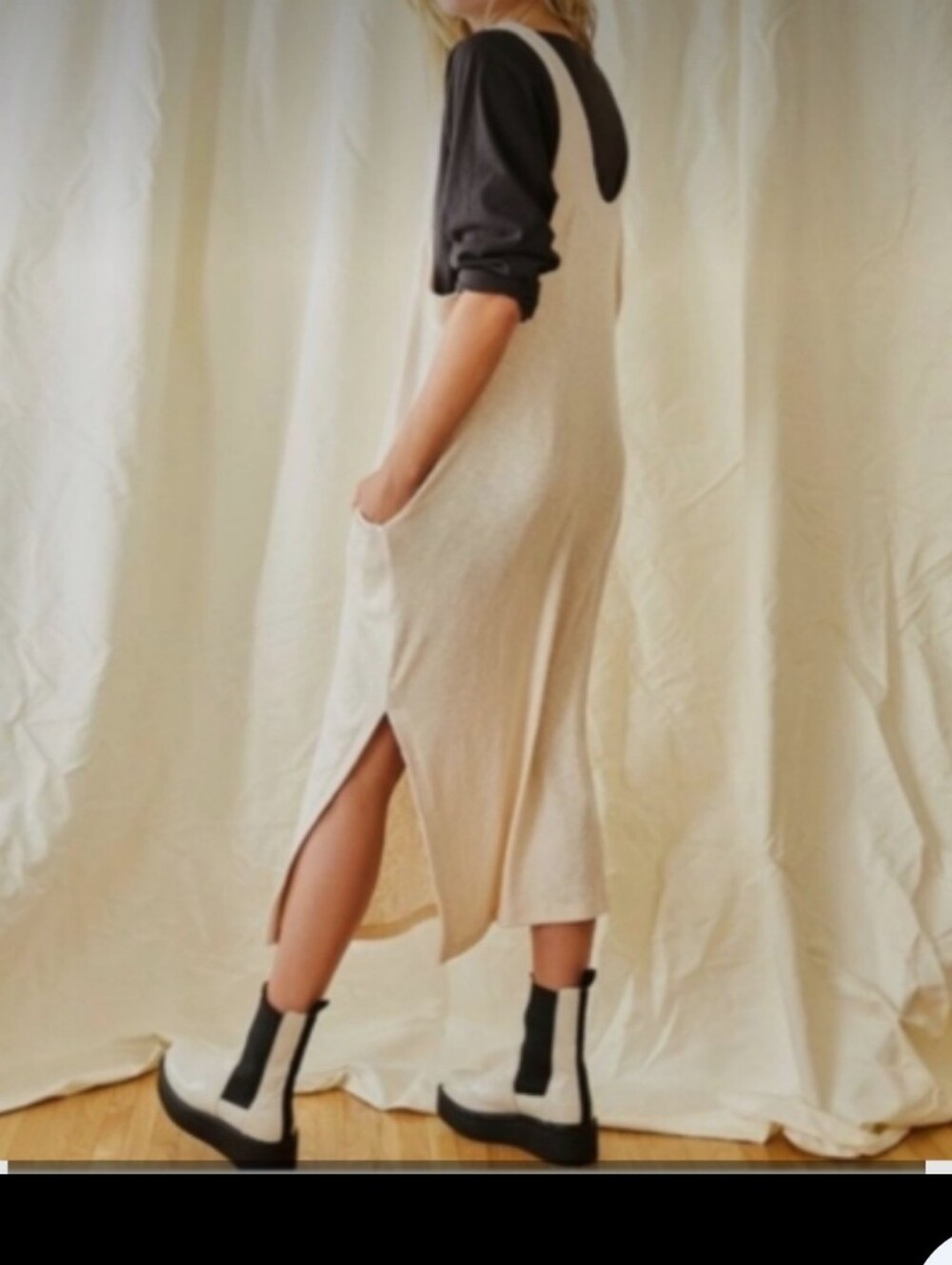 FP BEACH Casual Cream Slip Pinafore Dress
